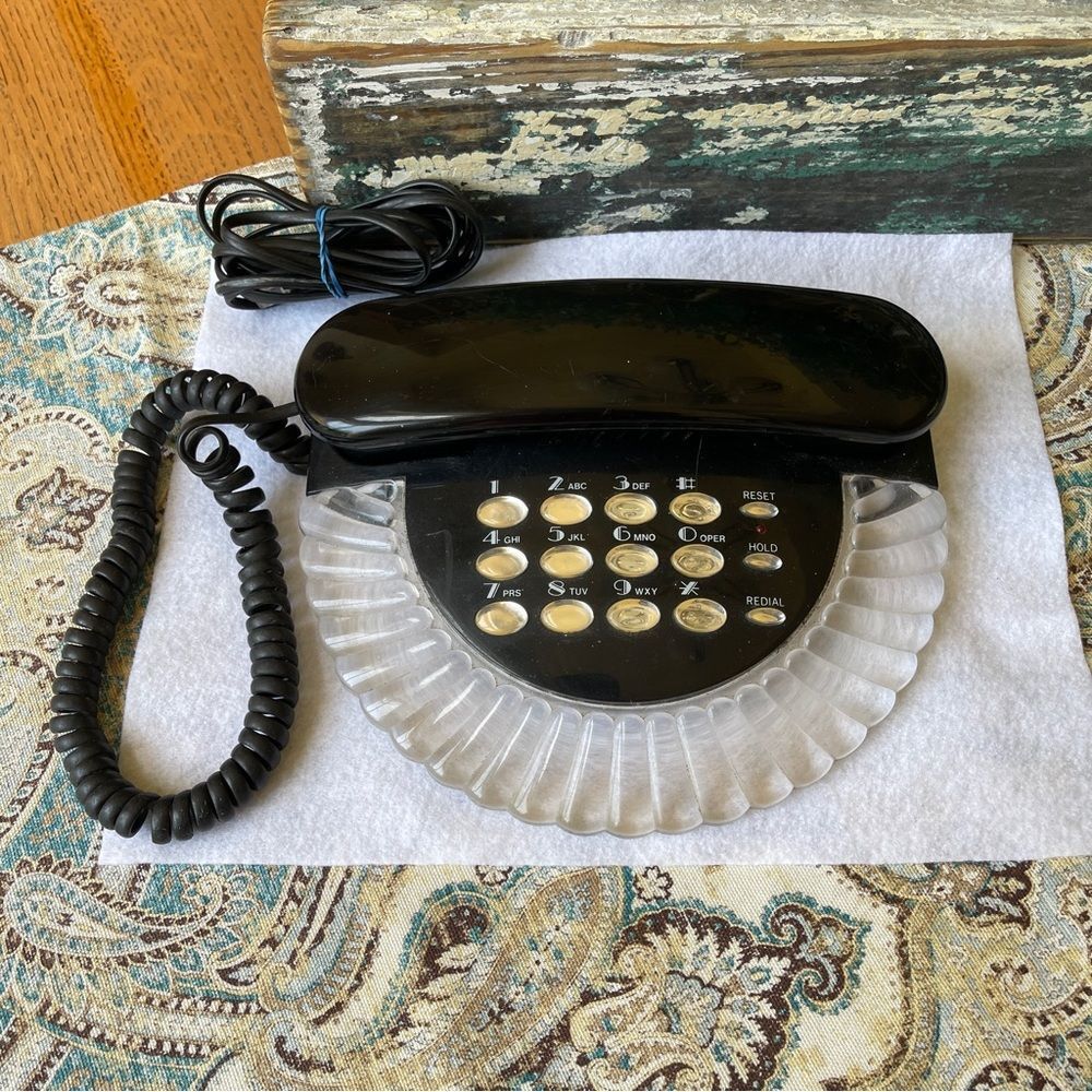 Vintage Lucite & Black Corded Digital Telephone